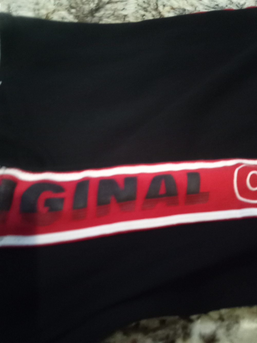Divided Black Mini Dress with Red and White Graphic Band